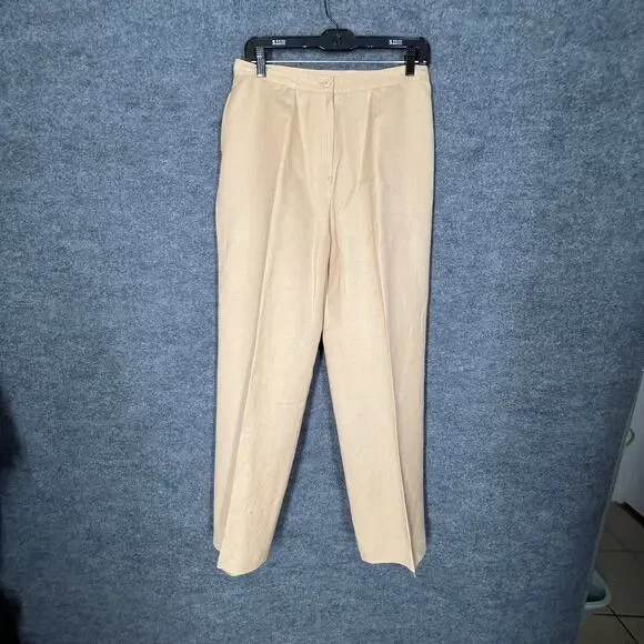 Kasper Blazer Jacket Pantsuit Womens 10 Tan Linen Rayon Classic Safari Explorer